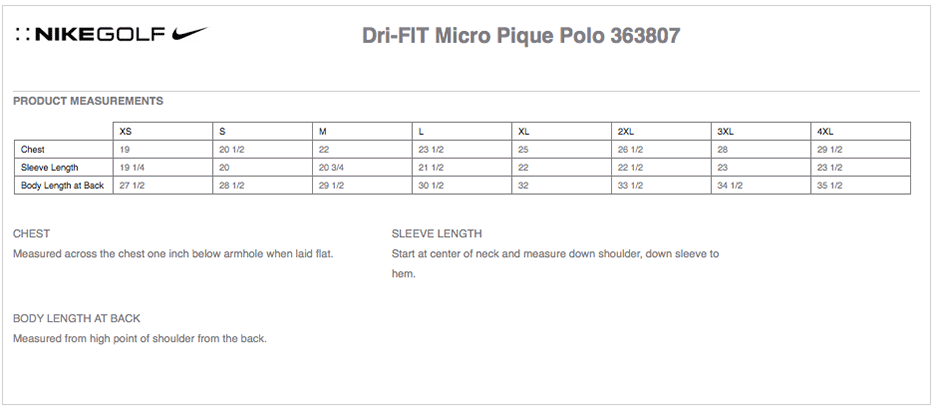 Nike Dri Fit Micro Pique Polo Sizing Chart